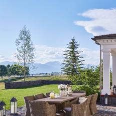 Outdoor Transitional Dining Area With Mountain Views
