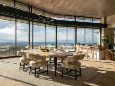 Neutral Contemporary Dining Room With Panoramic Las Vegas Skyline View
