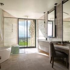 Spa-Style Neutral Contemporary Bathroom With Soaking Tub 