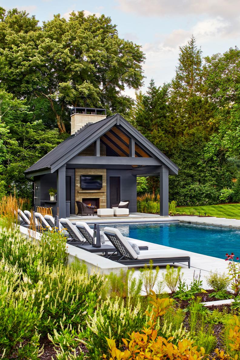 Pool House With Fire Place