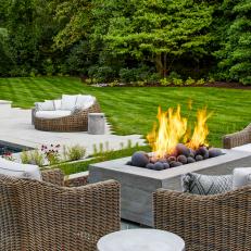 Patio With Fire Pit In Modern Backyard