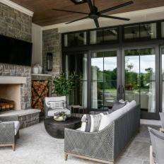 Covered Patio With Fireplace and Lounge Area