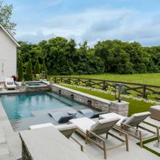 White Modern Farmhouse With Backyard Pool