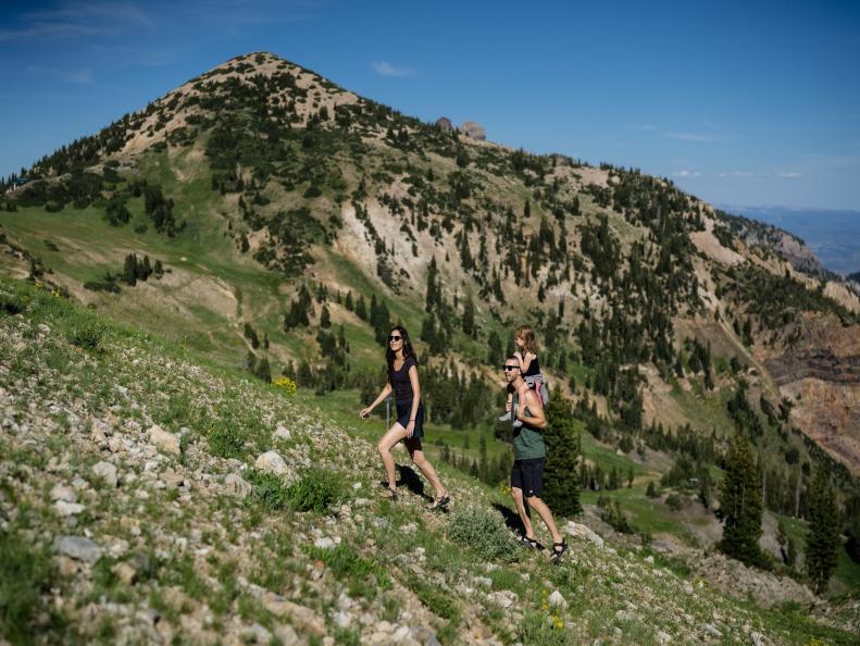 A family hiking in Cottonwood Canyon in the Wasatch  Mountains near Boise, Idaho