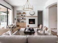 Neutral, Modern Living Room With Brass Chandelier 