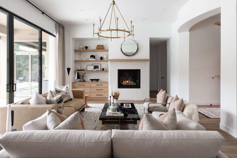 Living Room With Two Sofas and Fireplace