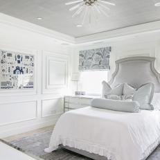 White Traditional Bedroom With Blue and Gray Accent Colors