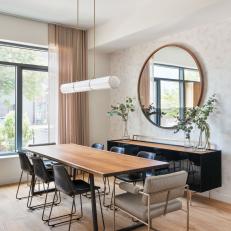 Neutral Contemporary Dining Room With Brown Curtains