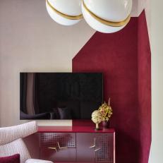 Red Purple Media Room With Armchair