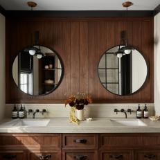 White Contemporary Bathroom With Wood-Paneled Walls