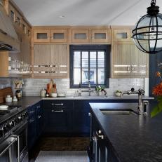 Blue Lower Cabinets Add Color to Neutral Transitional Kitchen