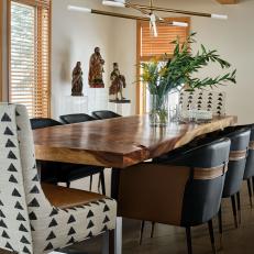 Neutral Contemporary Dining Room With Linear Chandelier