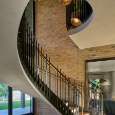 Metal-and-Wood Curved Midcentury-Modern Staircase