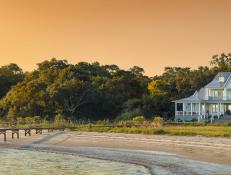 Lowcountry Beachfront Home With a Dock at Sunset 