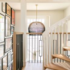 Contemporary Landing With Spiral Staircase