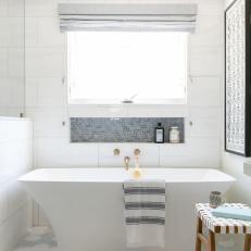Sun-Filled White, Gray Coastal Bathroom