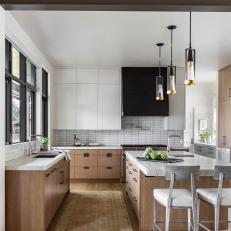 Neutral Contemporary Kitchen With Black Range Hood