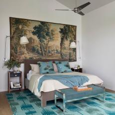 Blue Contemporary Bedroom With Tapestry