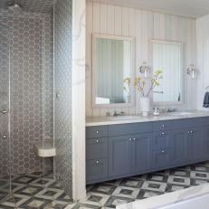 Coastal Modern Gray, Blue and White Main Bathroom