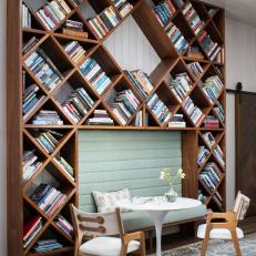 Eclectic Sitting Area With Diamond Shape Bookshelf