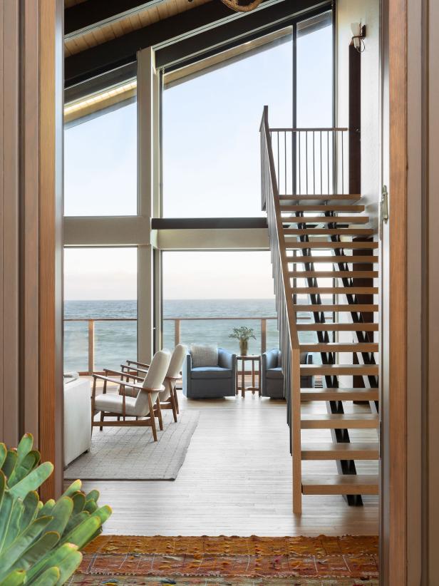 Retro Coastal Living Room With Ocean View