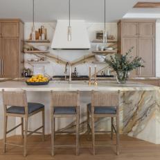 Light Brown, White Kitchen With Granite Island