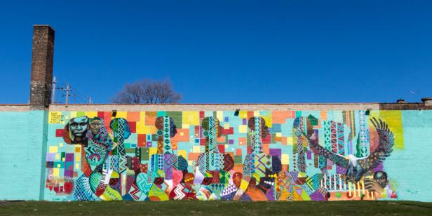 A colorful mural on a building in Milwaukee, Wisconsin.