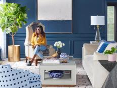 Elegant, Dark Blue Family Room in Tiffany Brooks' Illinois Home