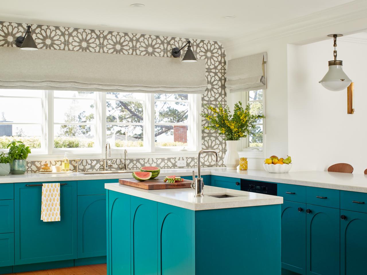 Tour a White and Teal Transitional Kitchen in California
