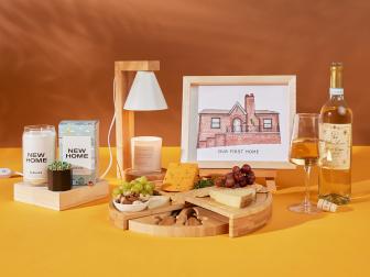 collection of cheese board, candles and other gift ideas