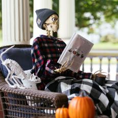 Halloween Skeleton Poses Front Porch