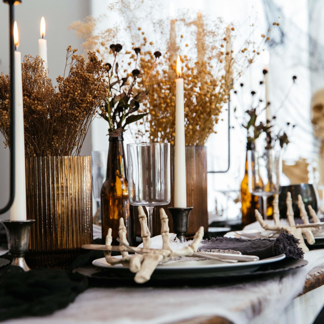 Elegant Halloween Tablescape with Upcycled Decorations - Honestly Modern