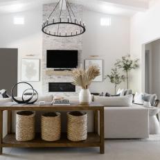 White Transitional Living Room With Three Baskets