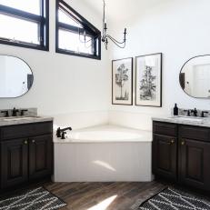 Black and White Transitional Spa Bathroom With Tree Art