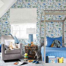 Blue Transitional Kid's Room With Elephant