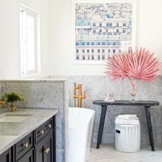 Neutral Contemporary Bathroom With Pink Art