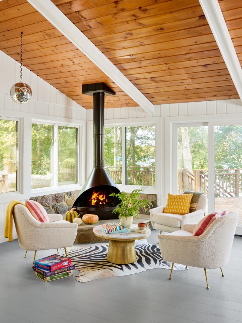 Eclectic Living Room in a Lakeside Cabin