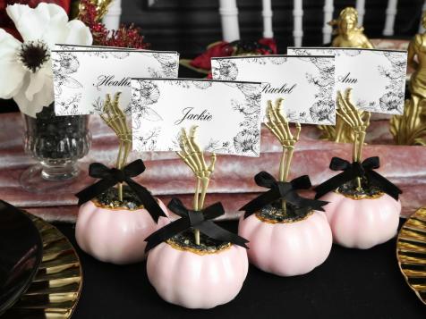 DIY Halloween Skeleton-Hand Place Card Holders For Your Halloween Dinner Party