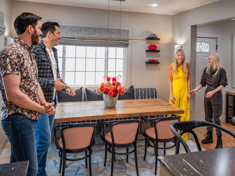 CELEBRITY IOU SEASON 4, LOS ANGELES - EP 405 REVEAL. FEATURING Anna Farris. Drew, Johnathan and Anna carry out finishing touches then greet the homeowner and begin the reveal process. As seen on Celebrity IOU Season 4