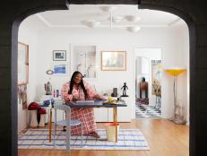 Kellie Brown At the Blue Desk in Her Office in Her Palm Springs Home