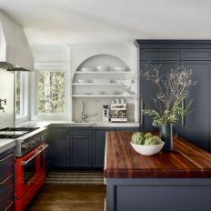 Navy Blue Contemporary Kitchen With Arched Accents