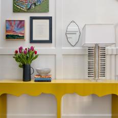 Yellow Console Table With Boho Decor