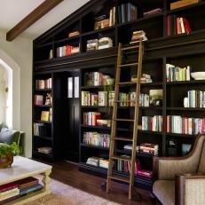 Home Office With Black Built-In Bookcase