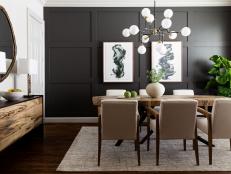 Transitional Black and White Dining Room