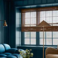 Blue Living Room With Woven Shades