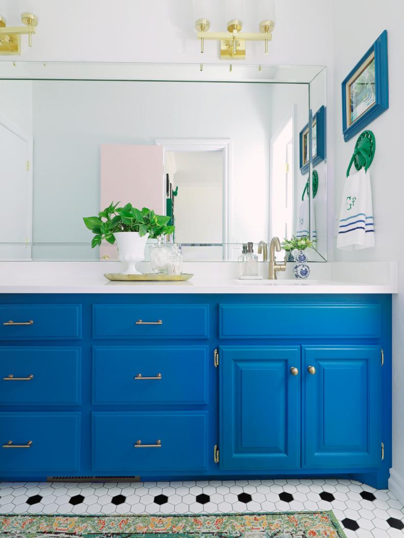 Blue and White Double Vanity Bathroom