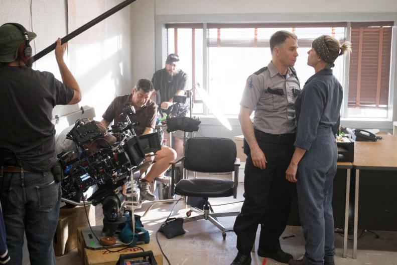  In this scene from "Three Billboards Outside Ebbing, Missouri," actor Sam Rockwell and actress have a heated confrontation about her daughter's murder. 

Visitors come to Sylva, located about an hour's drive from Asheville, for its charming galleries, shops and restaurants and its annual Greening Up the Mountains Festival, which celebrates the arrival of spring. In 2018, Forbes called Sylva's main street one of the cutest in small-town America. You can still see filming locations around town, including Jackson's General Store and the Jackson County Historic Courthouse, now a public library. Click here for more.

On the set of Three Billboards Outside Ebbing, Missouri. Photo by Merrick Morton. © 2017 Twentieth Century Fox Film Corporation All Rights Reserved
Photo by Merrick Morton. © 2017 Twentieth Century Fox Film Corporation All Rights Reserved
