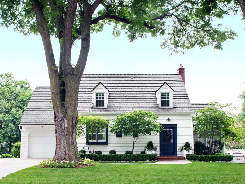 Traditional, White and Navy Cape Cod-Style Home Exterior