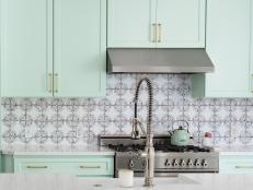 Mint and White Kitchen With a Tile Backsplash