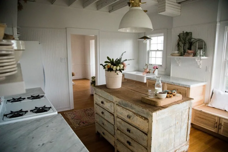 The new kitchen in the farmhouse that Leanne renovated with her brother Steve Ford as seen on Restored by the Fords  Kitchen after 2